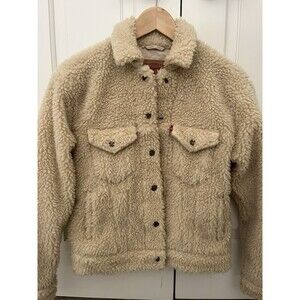 Levis Ex Boyfriend Trucker Jacket All Over Sherpa Beige Womens XS